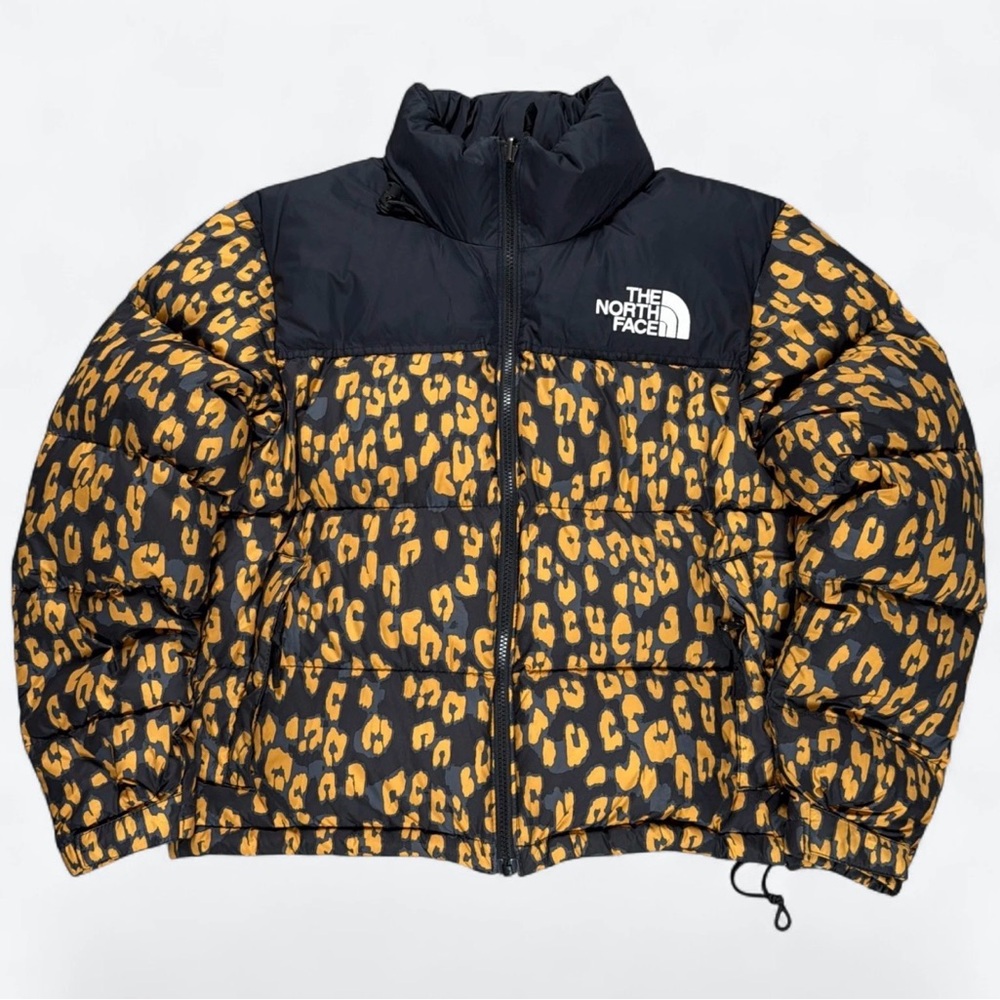 The North Face Black & Yellow Leopard Print Puffer Jacket
